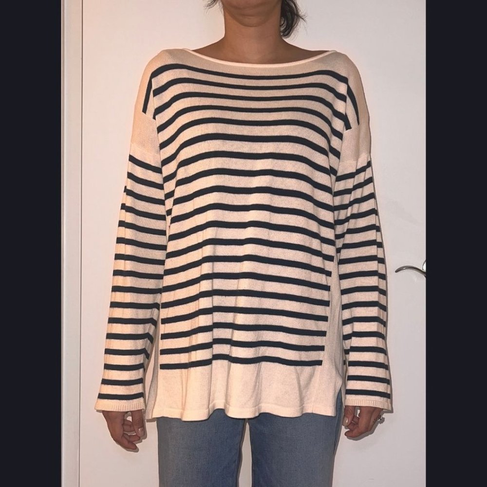 Blue and white striped sweater